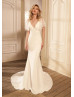 Short Sleeves Beaded Ivory Satin Tulle Wedding Dress